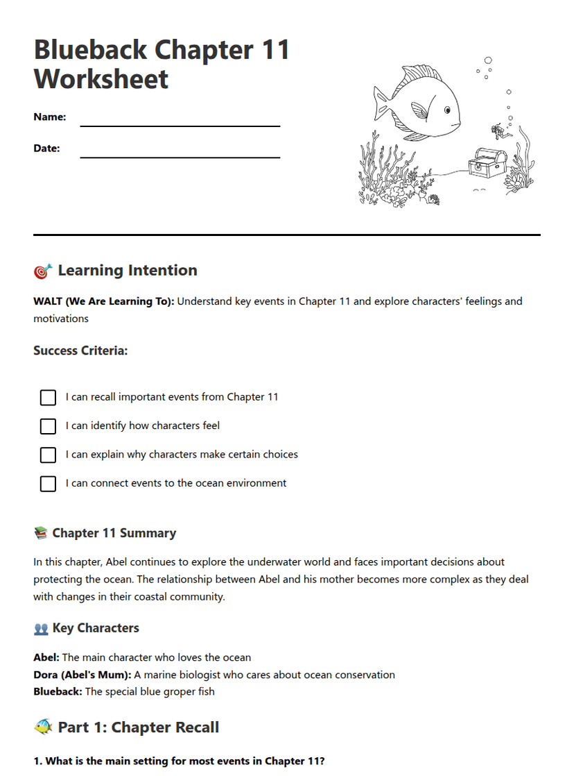 Blueback Chapter 11 Worksheet