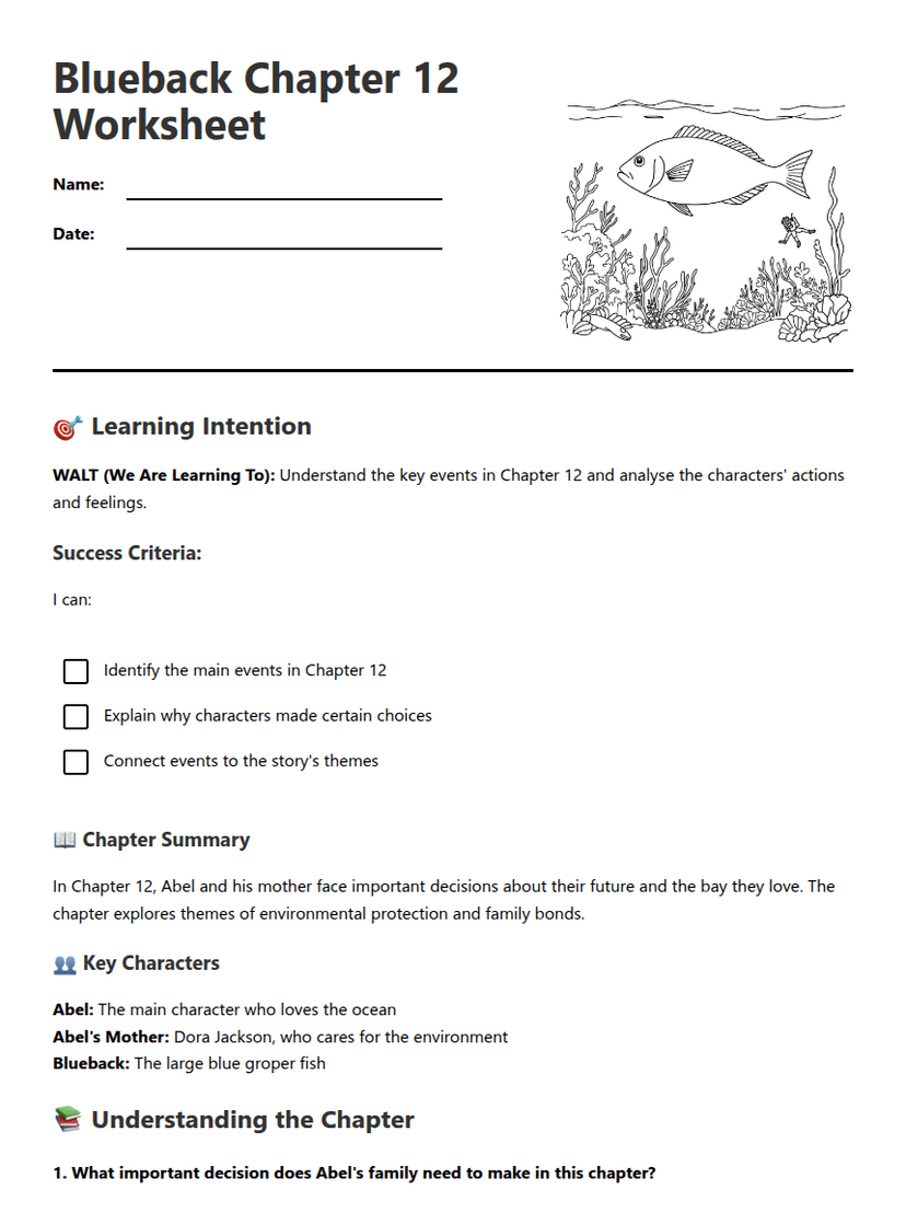 Blueback Chapter 12 Worksheet