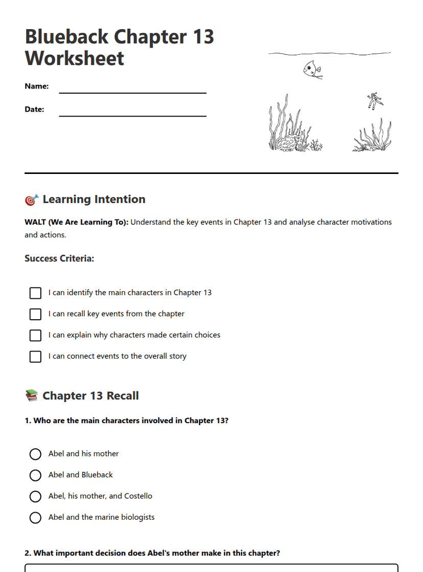 Blueback Chapter 13 Worksheet