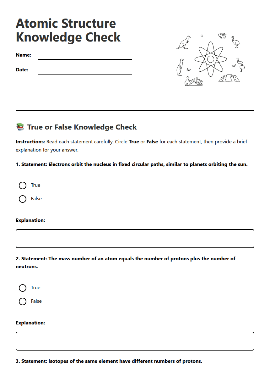 Atomic Structure Knowledge Check worksheet preview