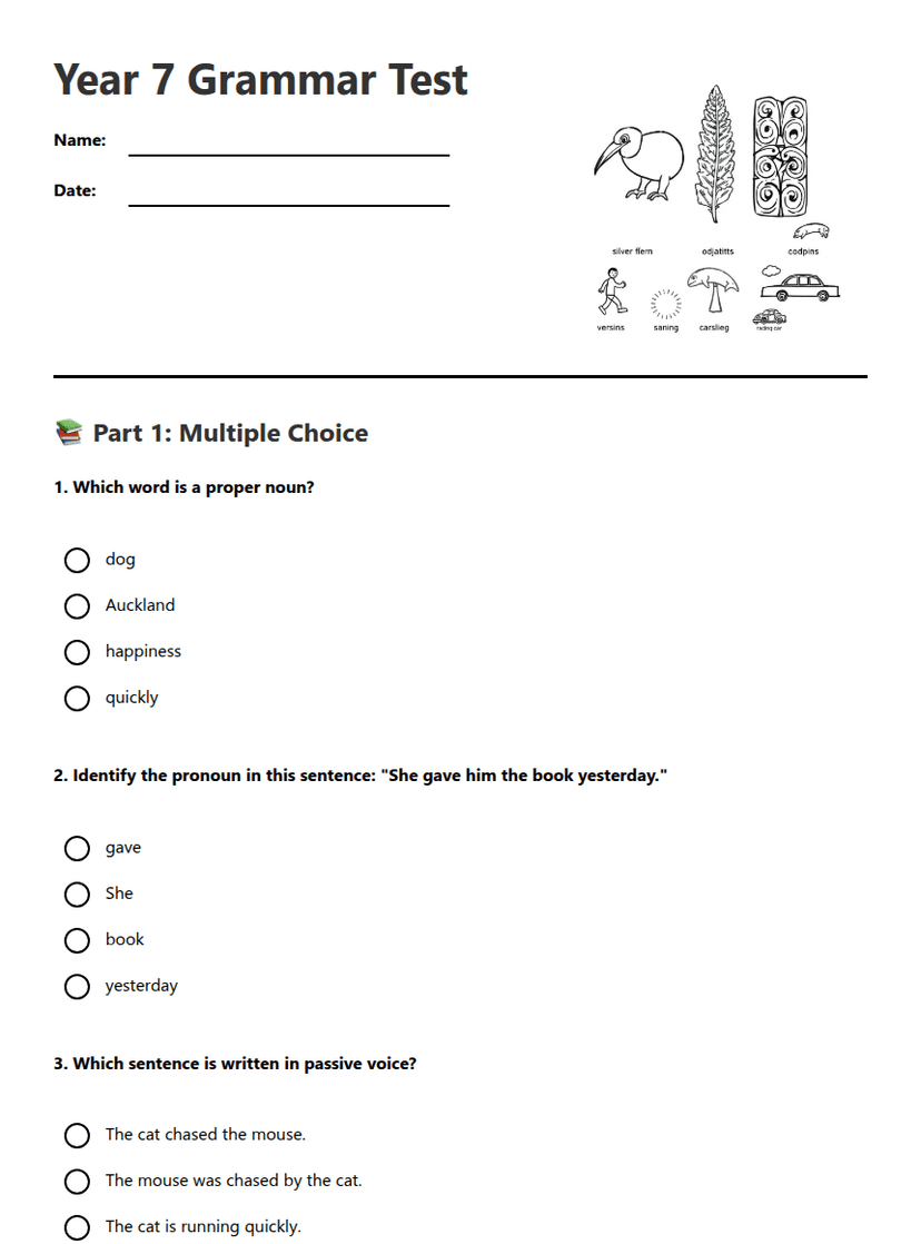 Year 7 Grammar Test