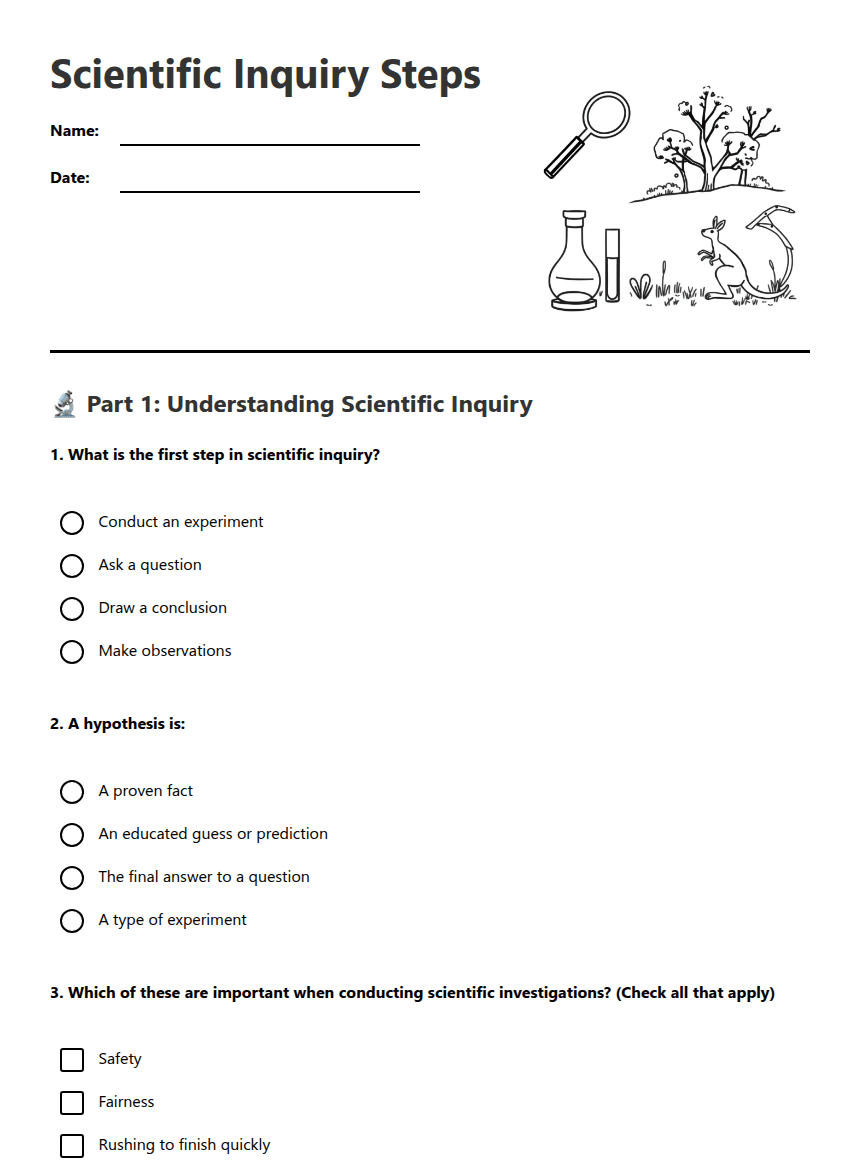 Scientific Inquiry Steps worksheet preview