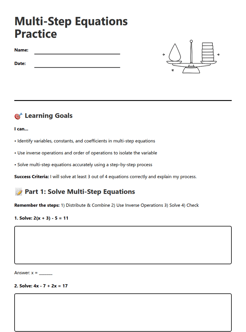 Multi-Step Equations Practice