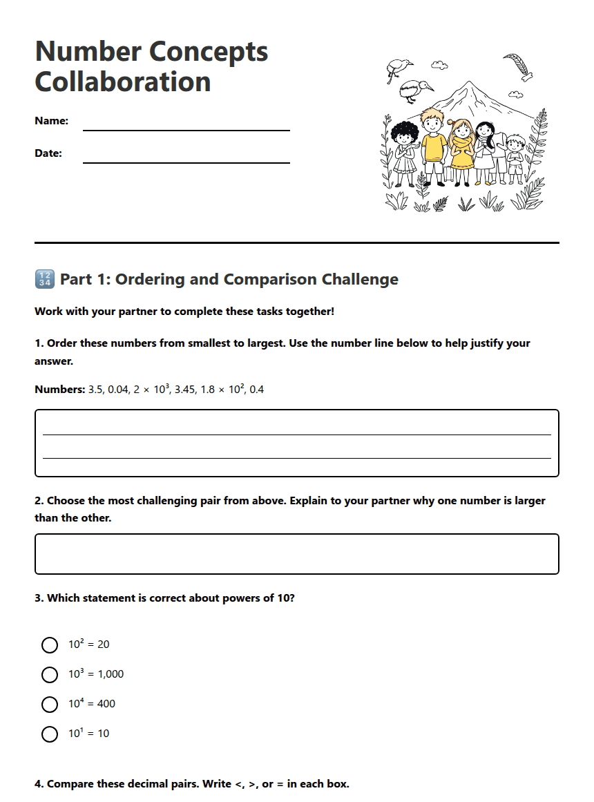 Number Concepts Collaboration worksheet preview