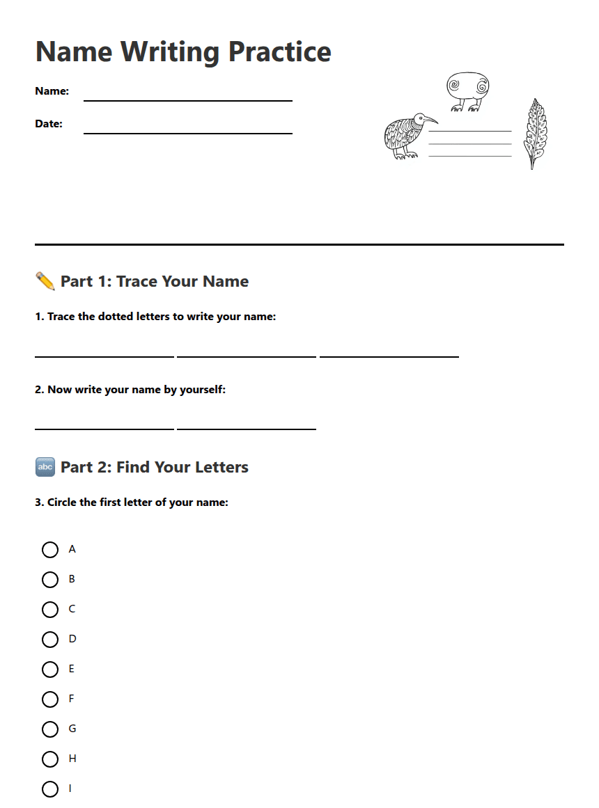 Name Writing Practice worksheet preview