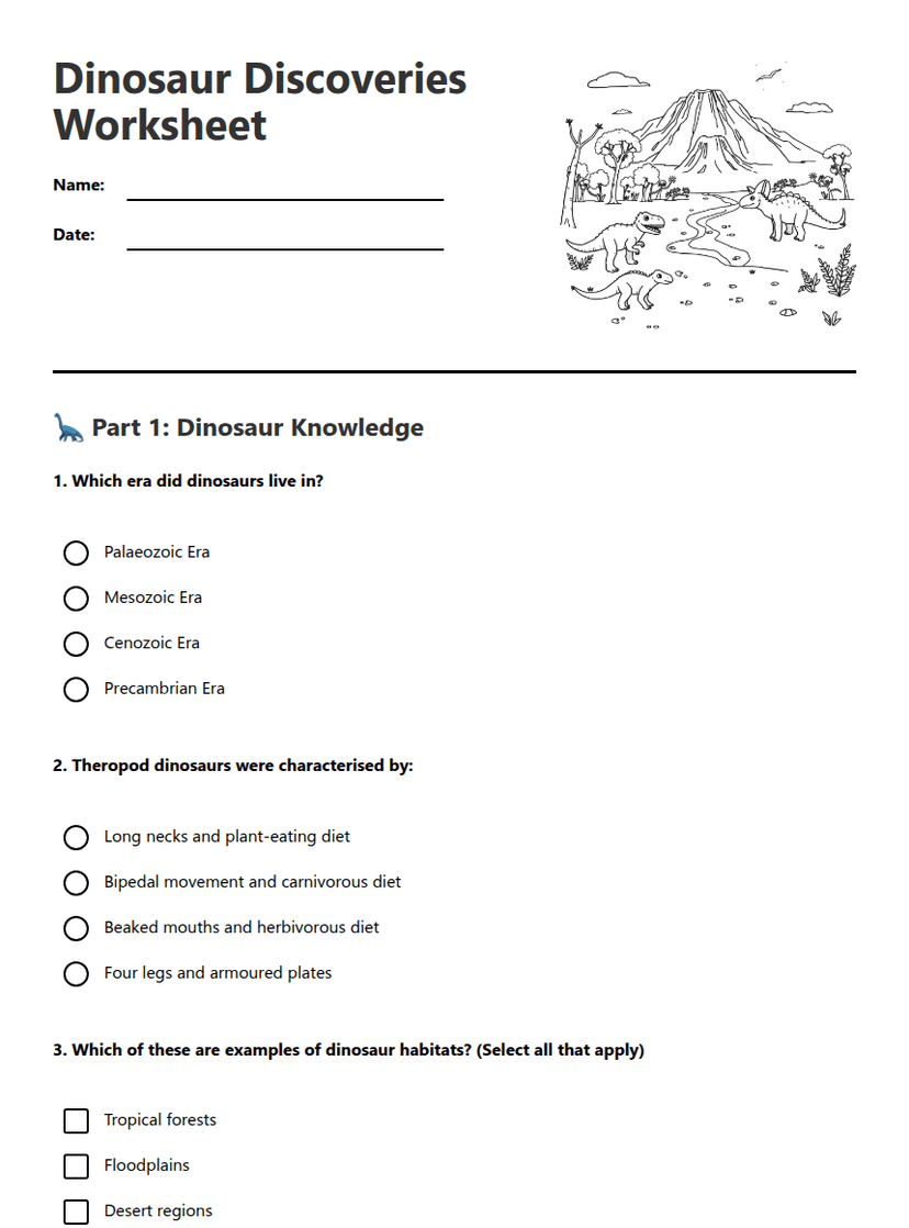 Dinosaur Discoveries Worksheet