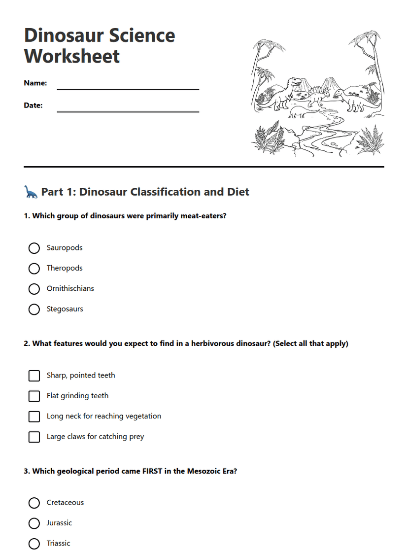 Dinosaur Science Worksheet