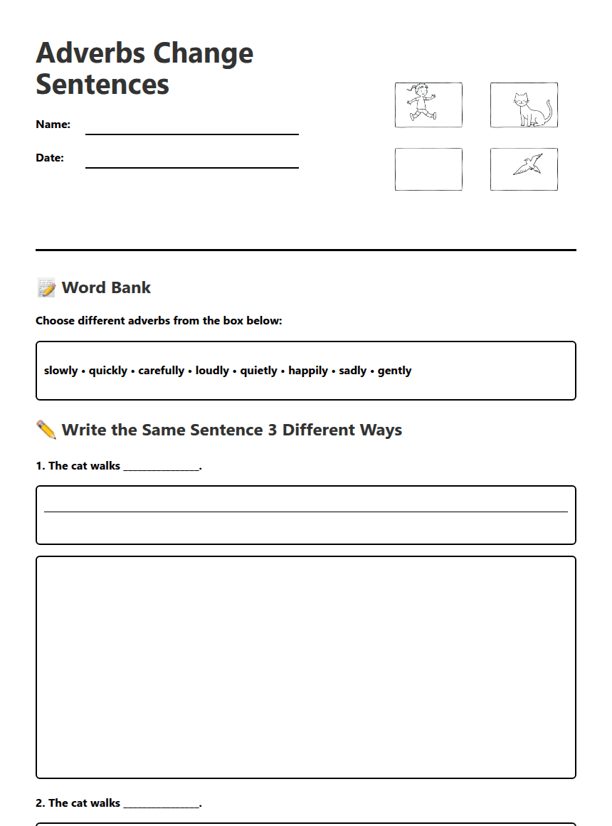 Adverbs Change Sentences worksheet preview