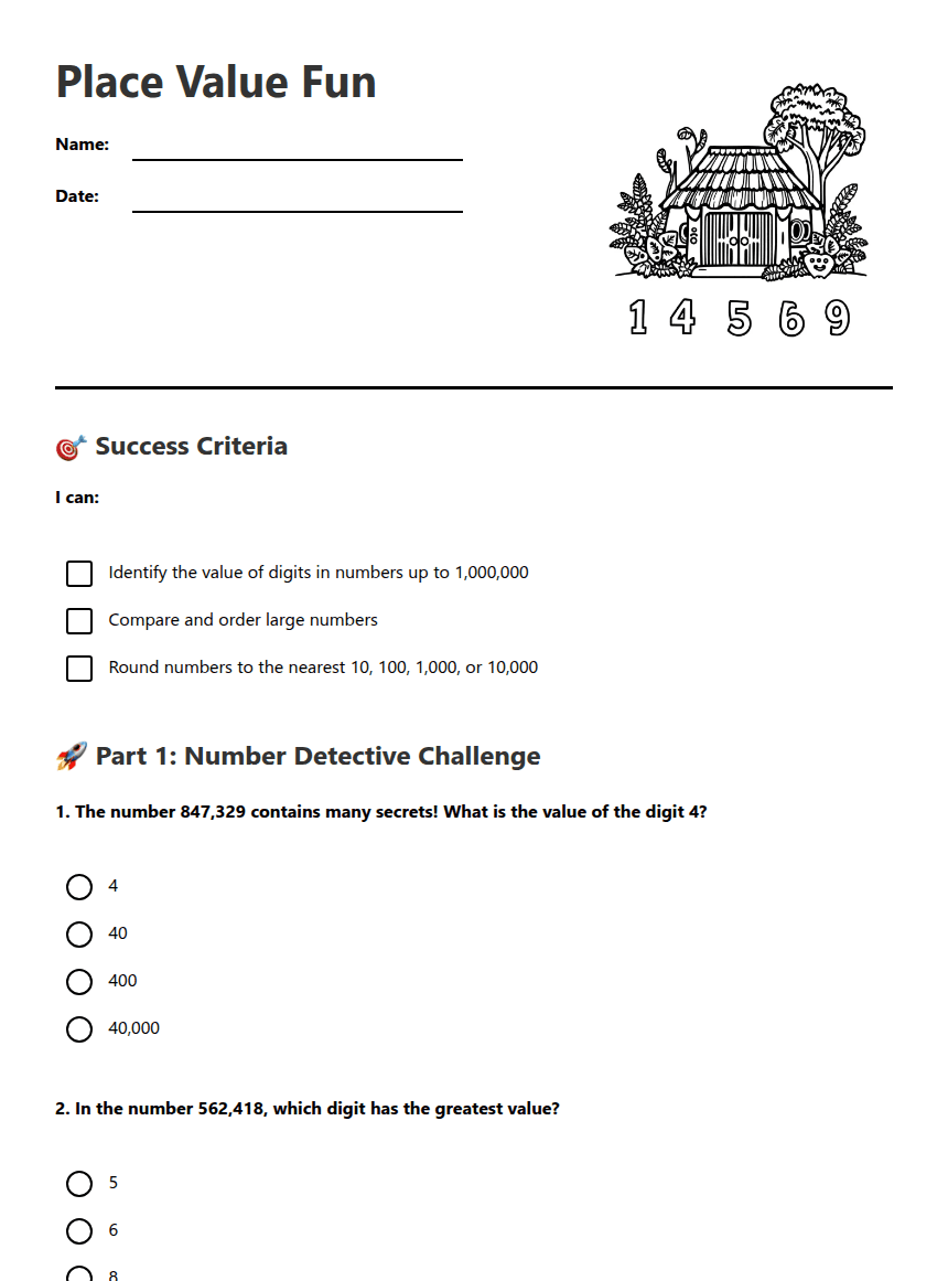 Place Value Fun worksheet preview