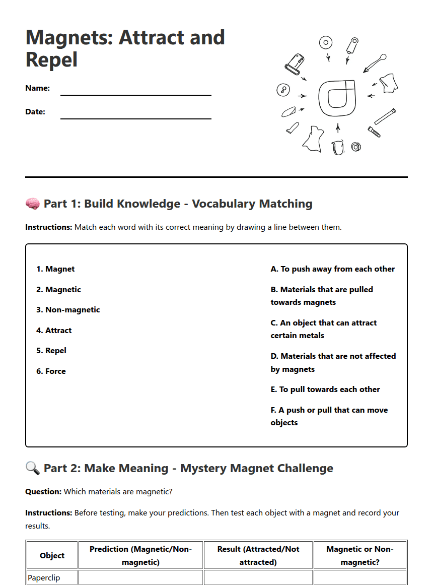 Magnets: Attract and Repel worksheet preview