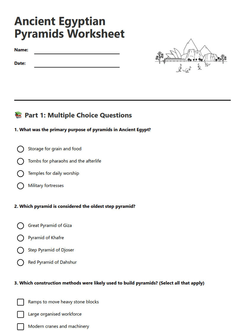 Ancient Egyptian Pyramids Worksheet