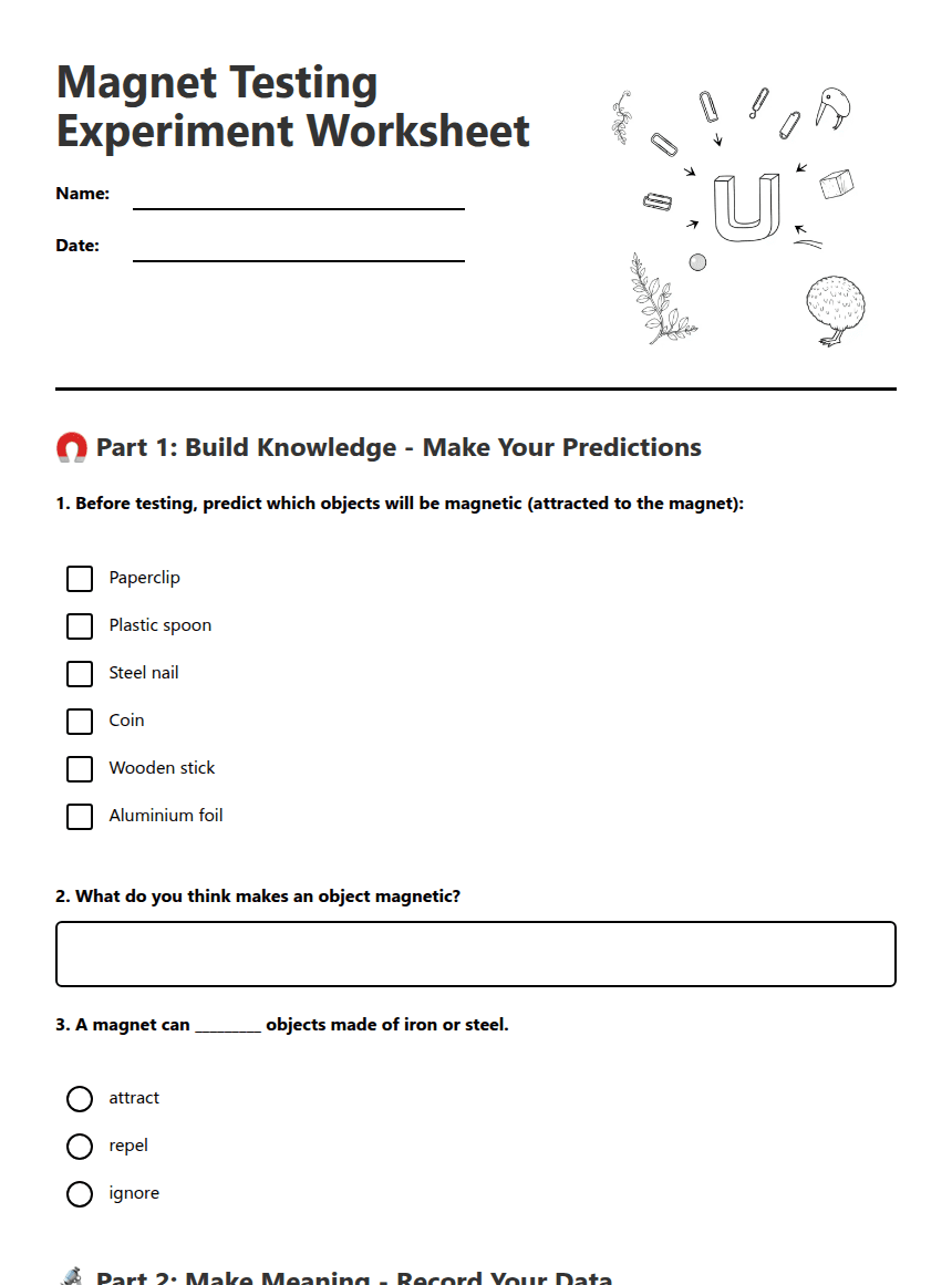 Magnet Testing Experiment Worksheet worksheet preview