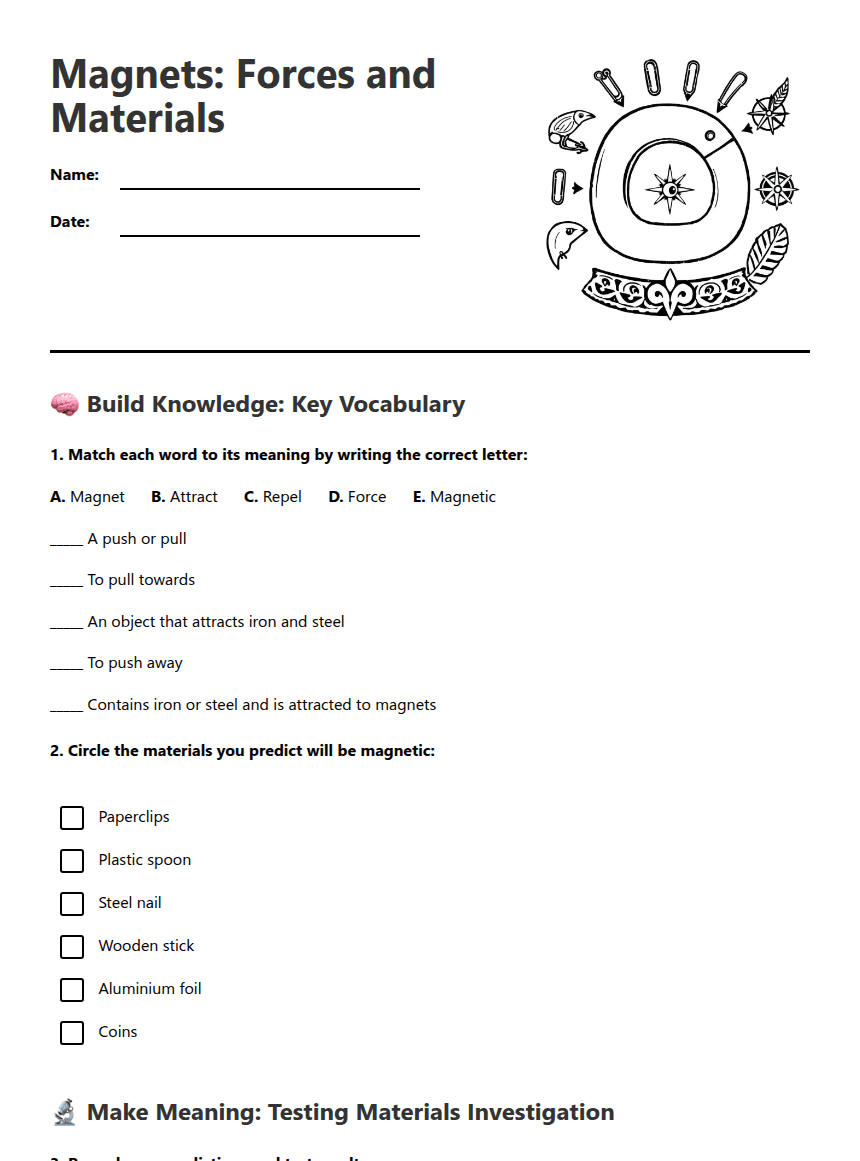 Magnets: Forces and Materials worksheet preview