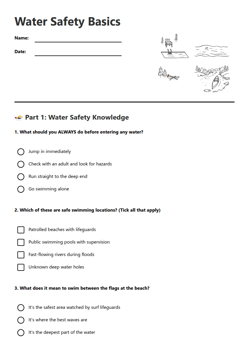 Water Safety Basics worksheet preview
