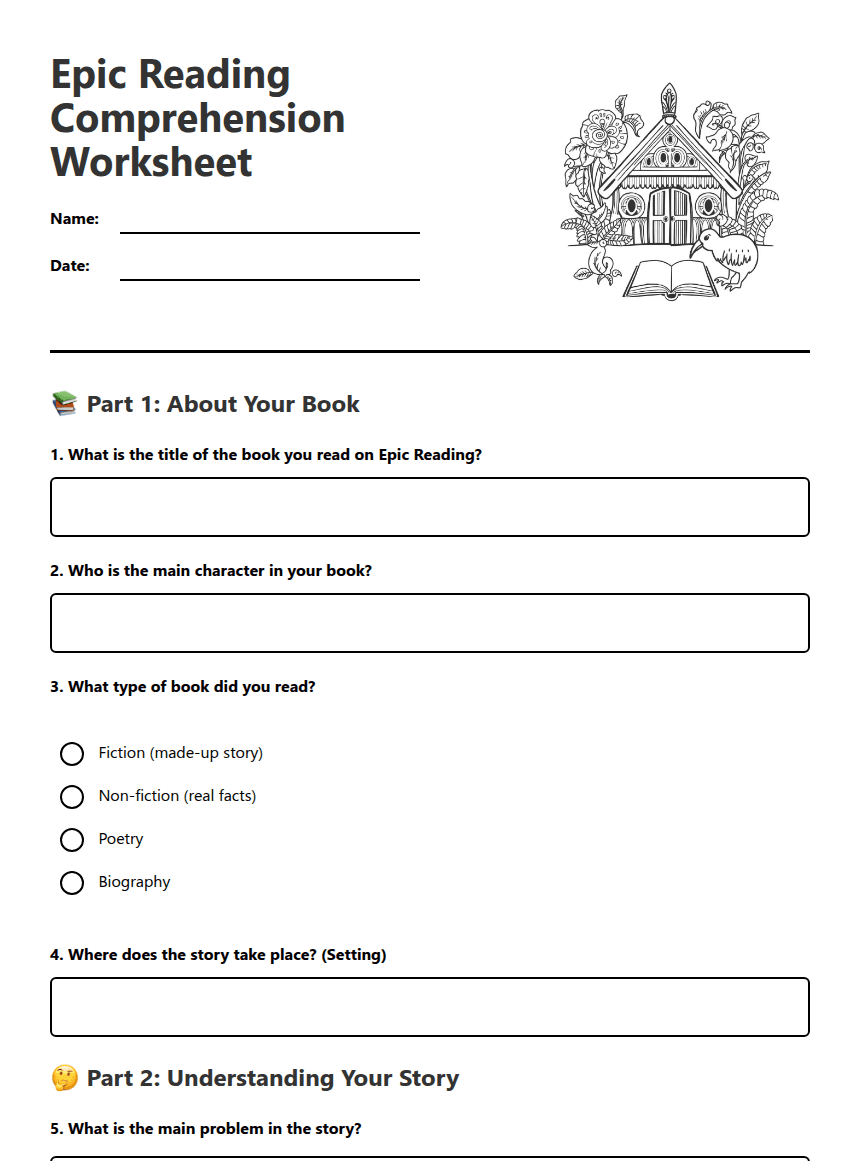 Epic Reading Comprehension Worksheet worksheet preview