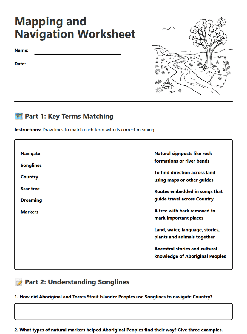 Mapping and Navigation Worksheet