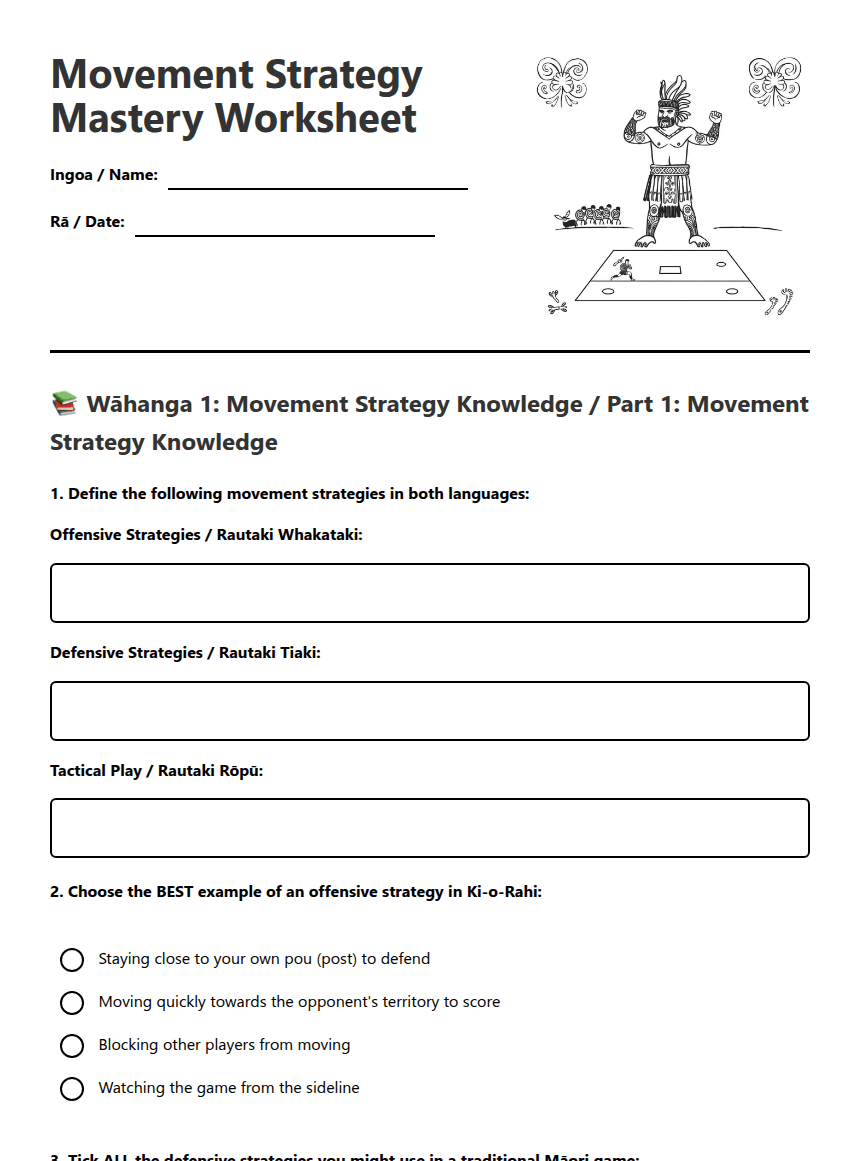 Movement Strategy Mastery Worksheet worksheet preview