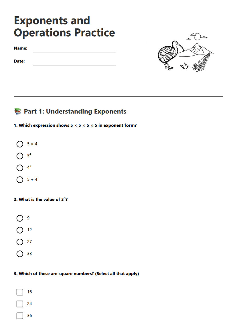 Exponents and Operations Practice