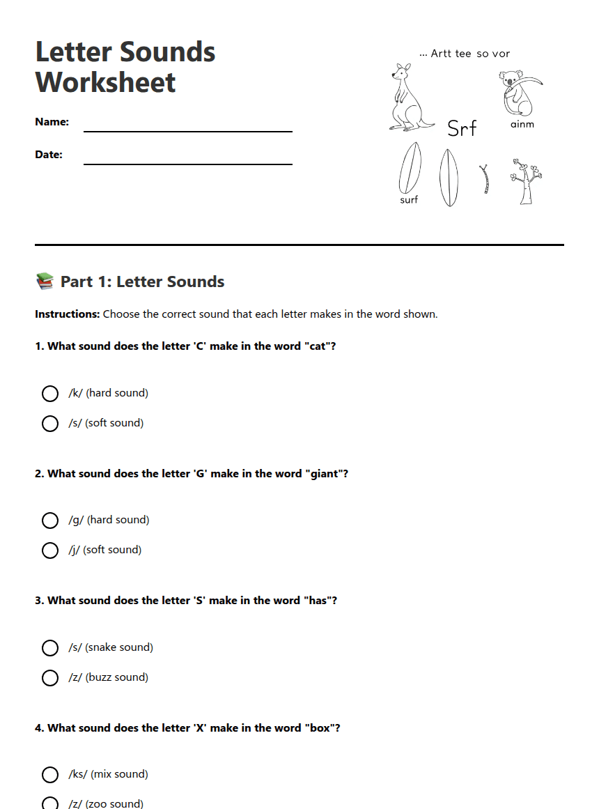 Letter Sounds Worksheet worksheet preview