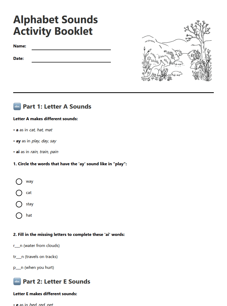 Alphabet Sounds Activity Booklet worksheet preview