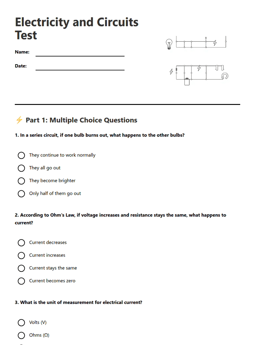 Electricity and Circuits Test
