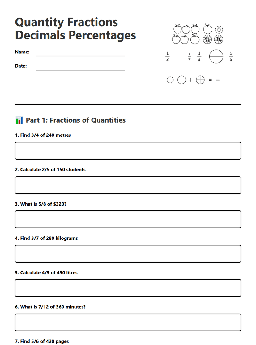 Quantity Fractions Decimals Percentages