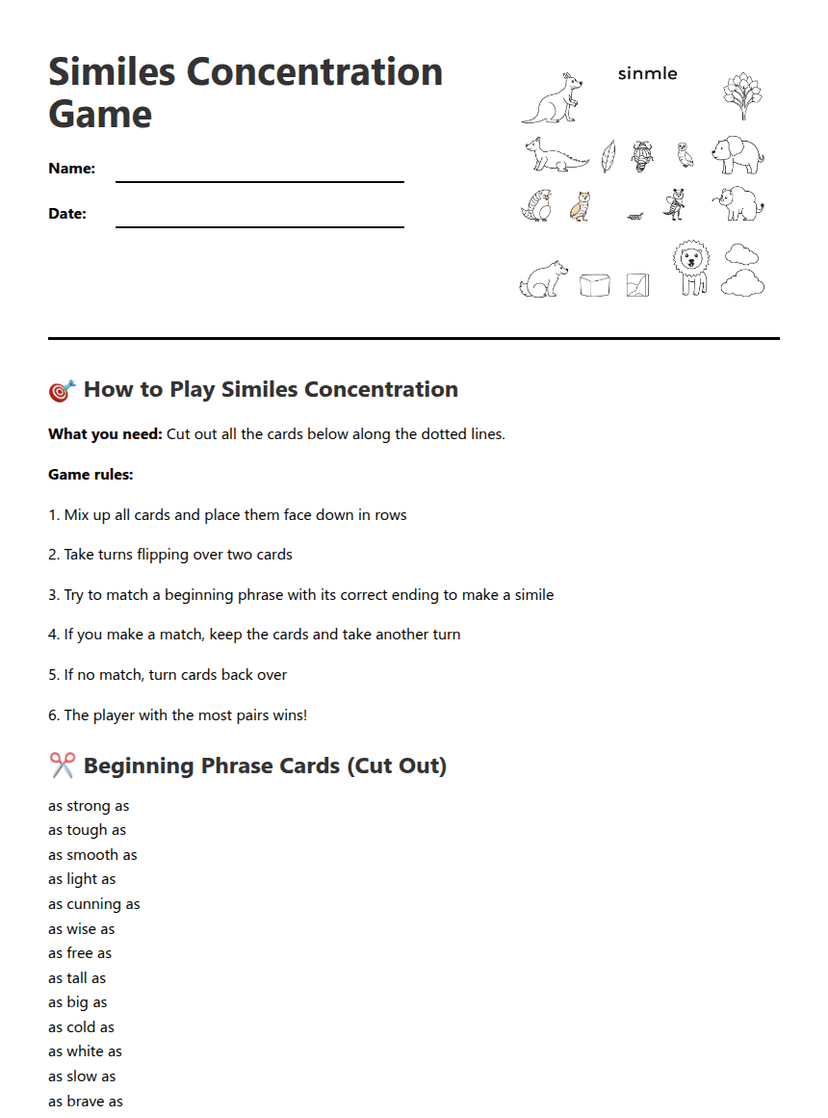 Similes Concentration Game