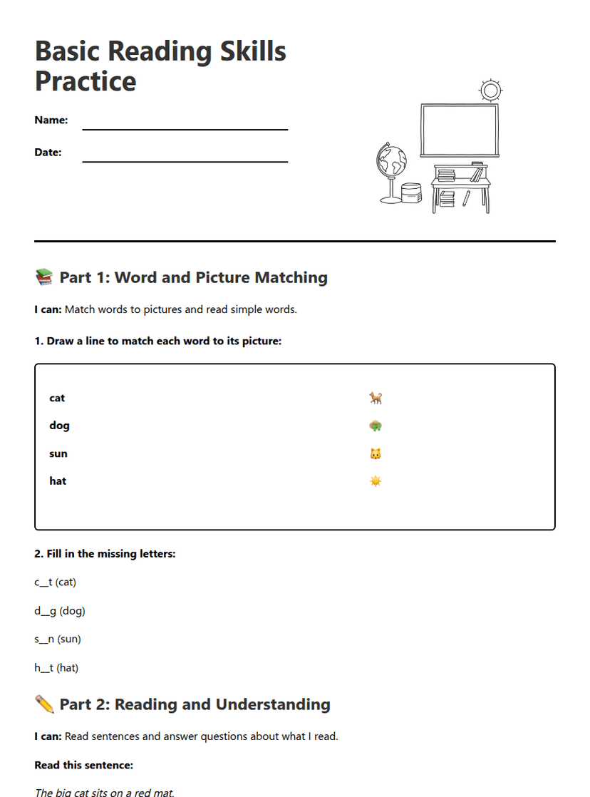 Basic Reading Skills Practice