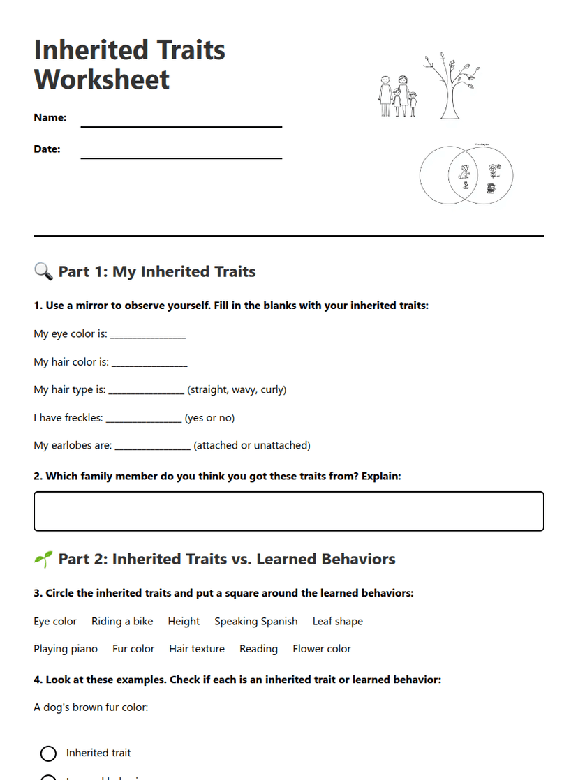 Inherited Traits Worksheet