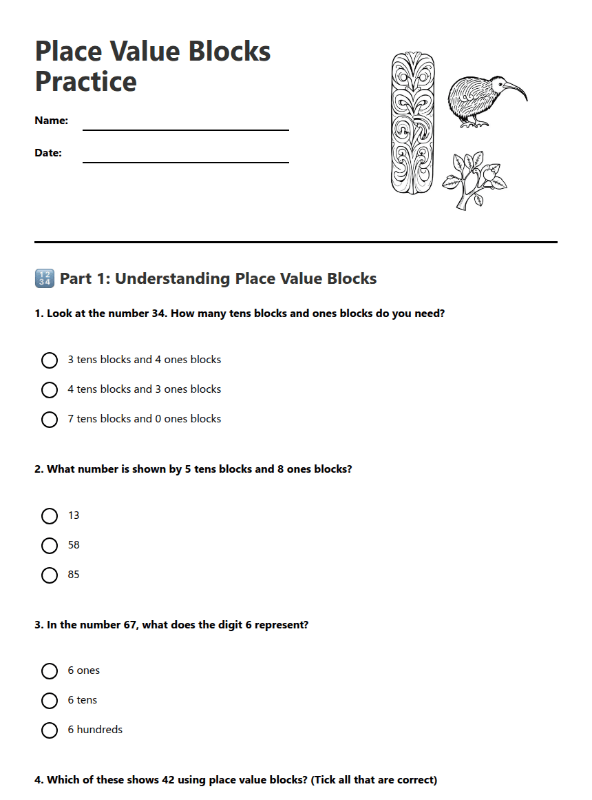 Place Value Blocks Practice worksheet preview