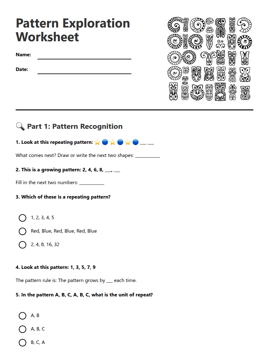 Pattern Exploration Worksheet worksheet preview