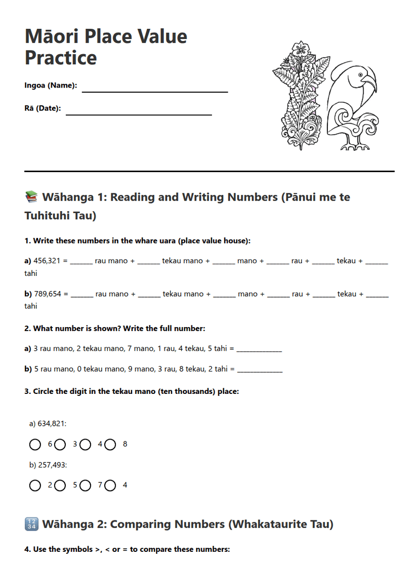 Māori Place Value Practice
