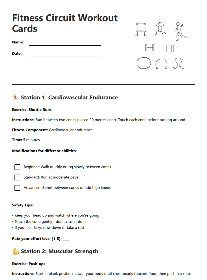 Fitness Circuit Workout Cards