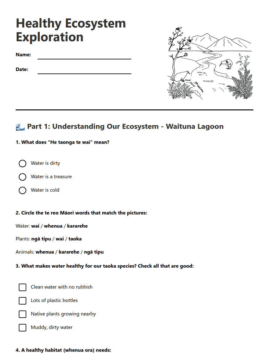 Healthy Ecosystem Exploration worksheet preview