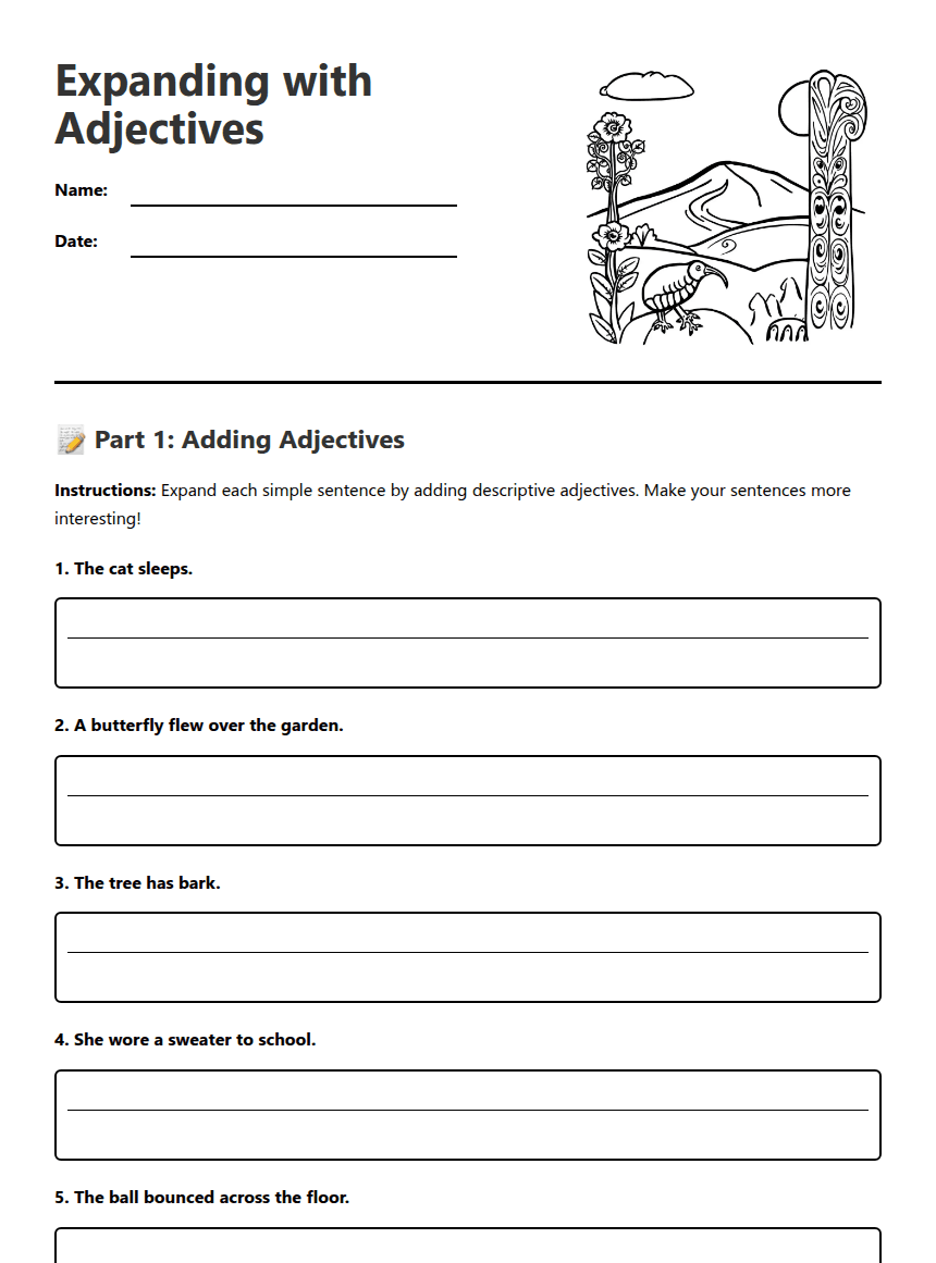 Expanding with Adjectives worksheet preview
