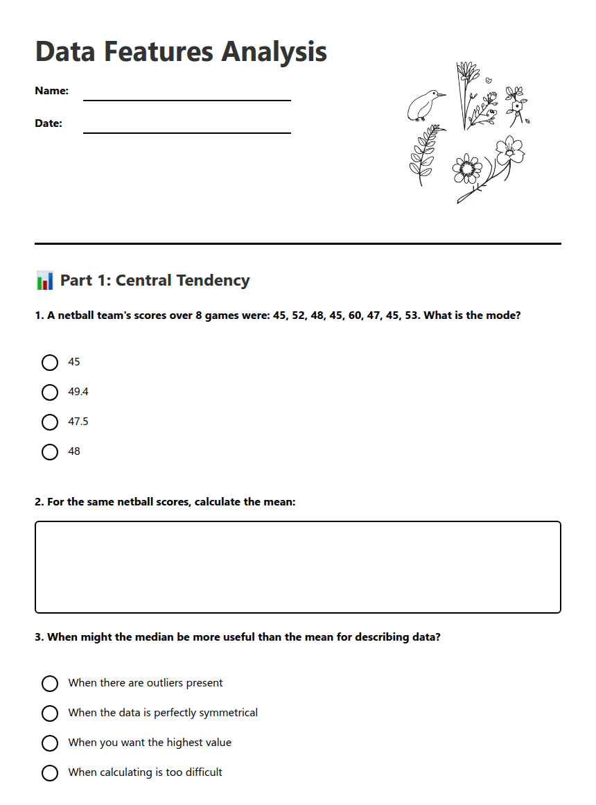 Data Features Analysis worksheet preview
