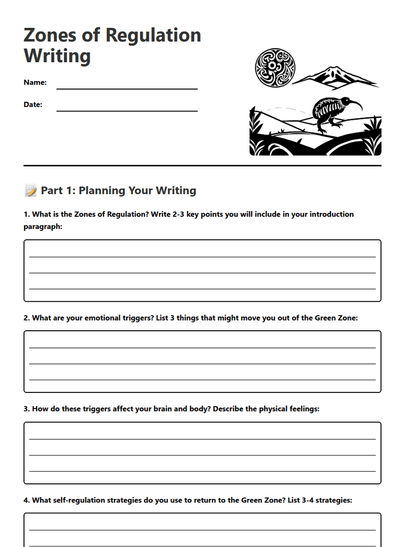 Zones of Regulation Writing