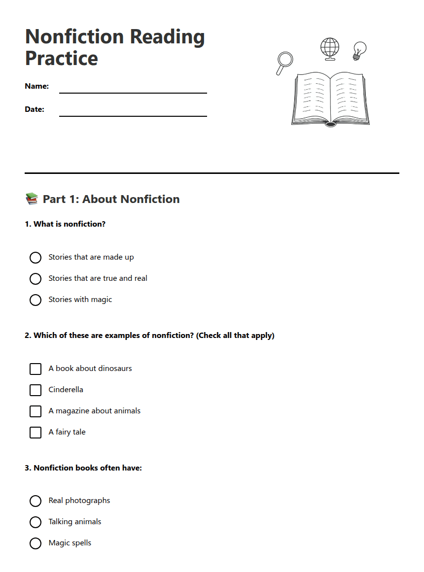 Nonfiction Reading Practice worksheet preview
