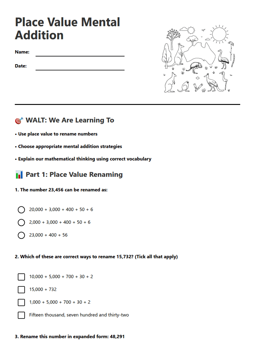 Place Value Mental Addition