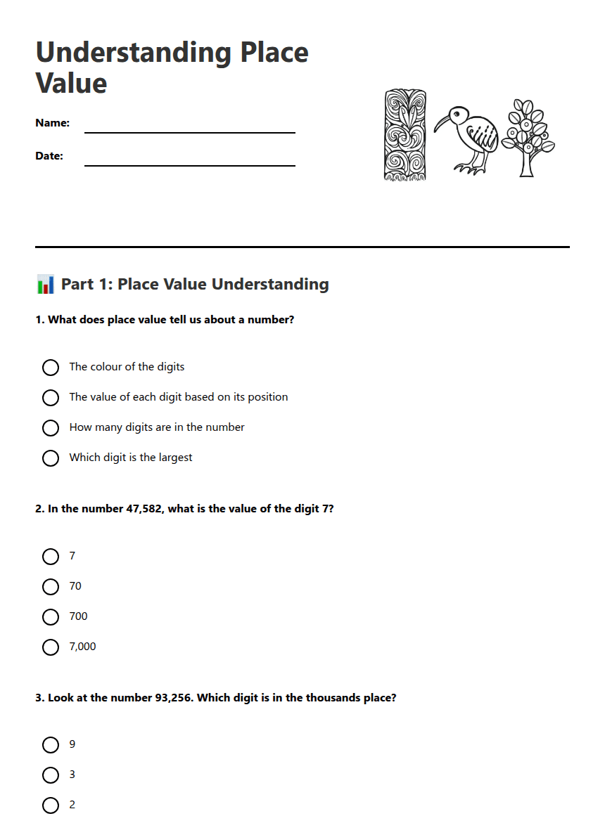 Understanding Place Value worksheet preview