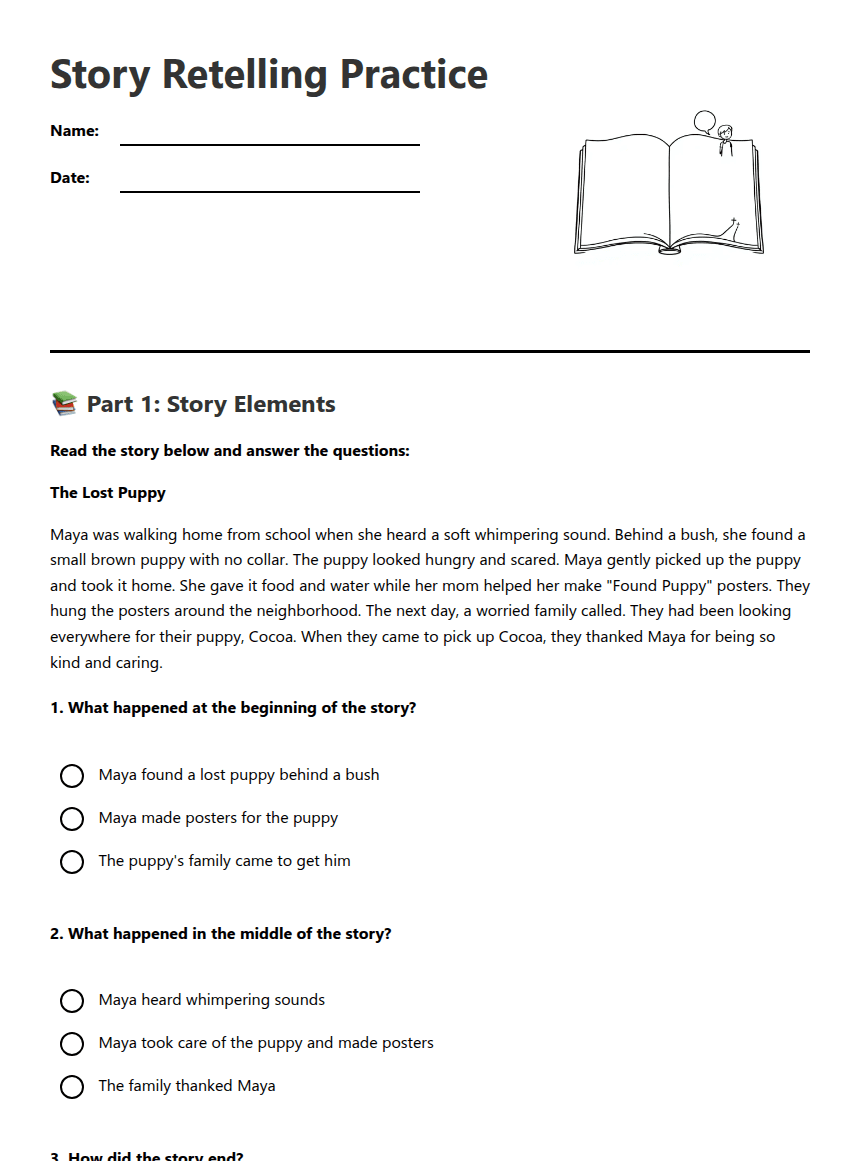 Story Retelling Practice worksheet preview