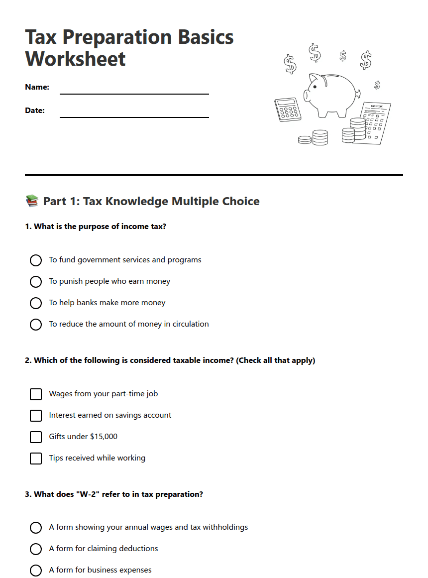Tax Preparation Basics Worksheet worksheet preview