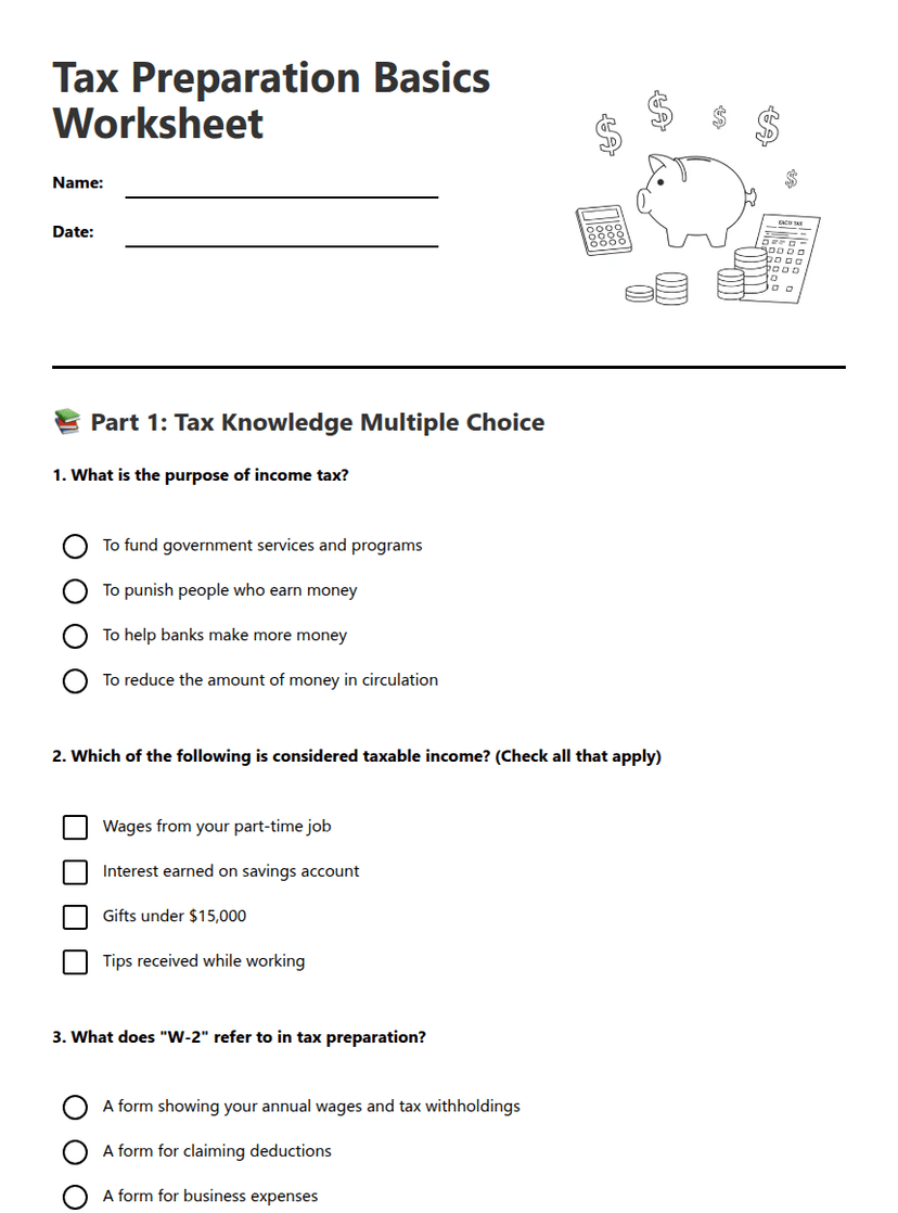 Tax Preparation Basics Worksheet