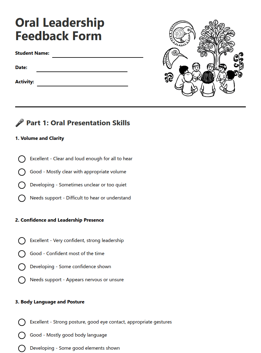 Oral Leadership Feedback Form worksheet preview