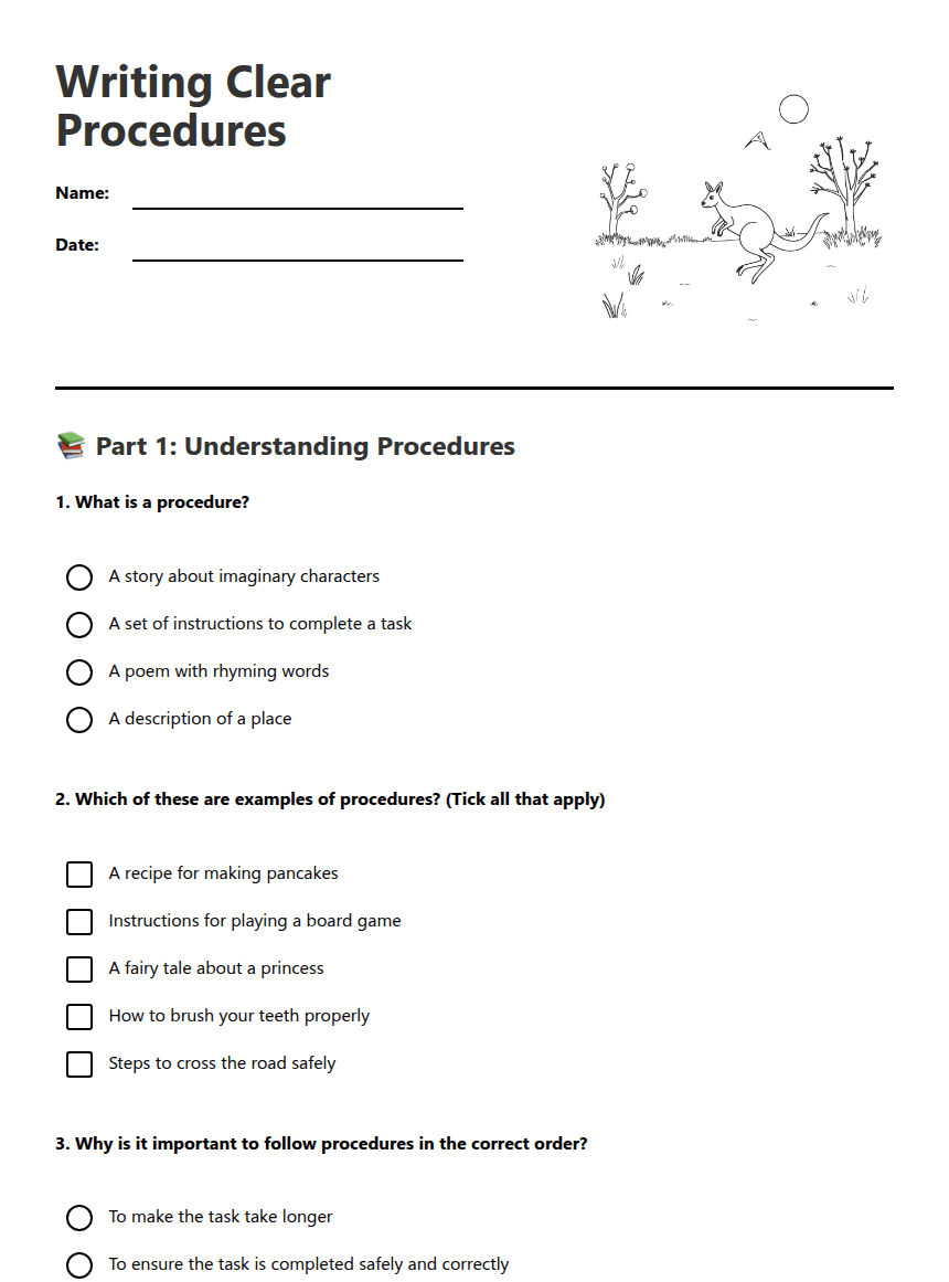 Writing Clear Procedures worksheet preview
