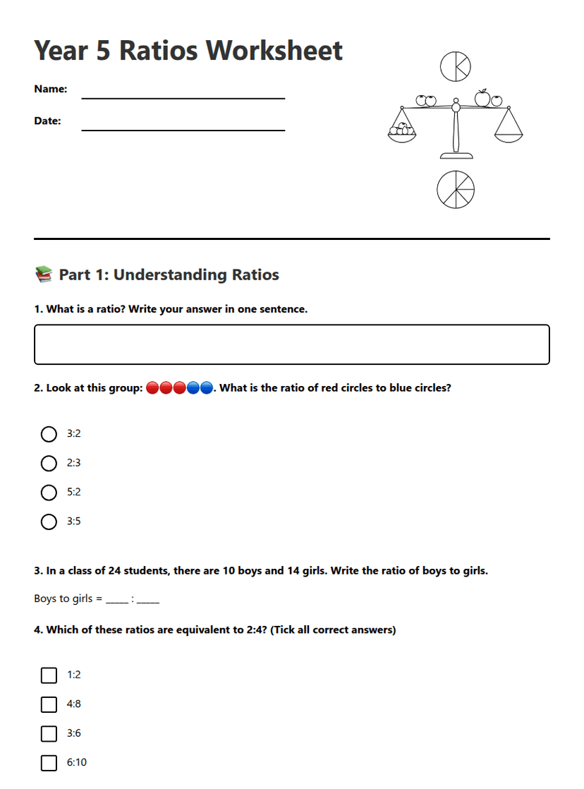 Year 5 Ratios Worksheet