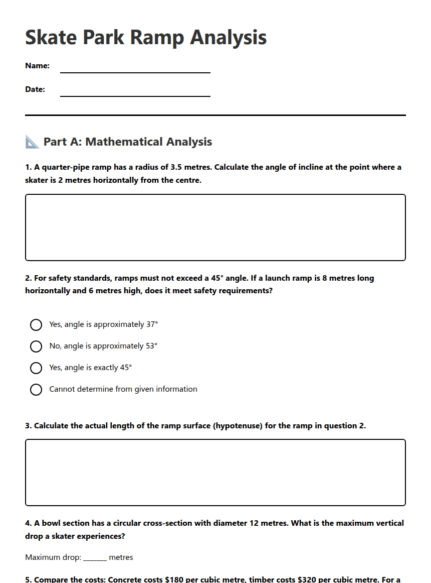 Skate Park Ramp Analysis worksheet preview