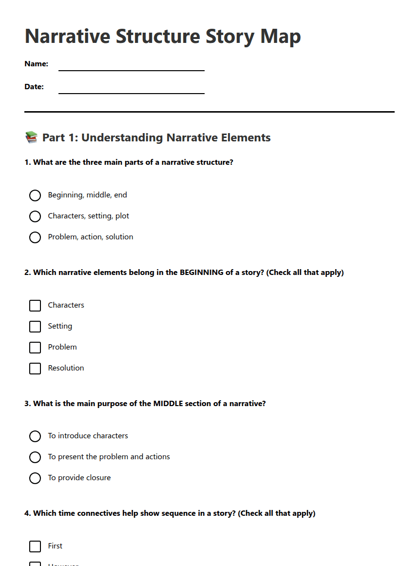Narrative Structure Story Map worksheet preview