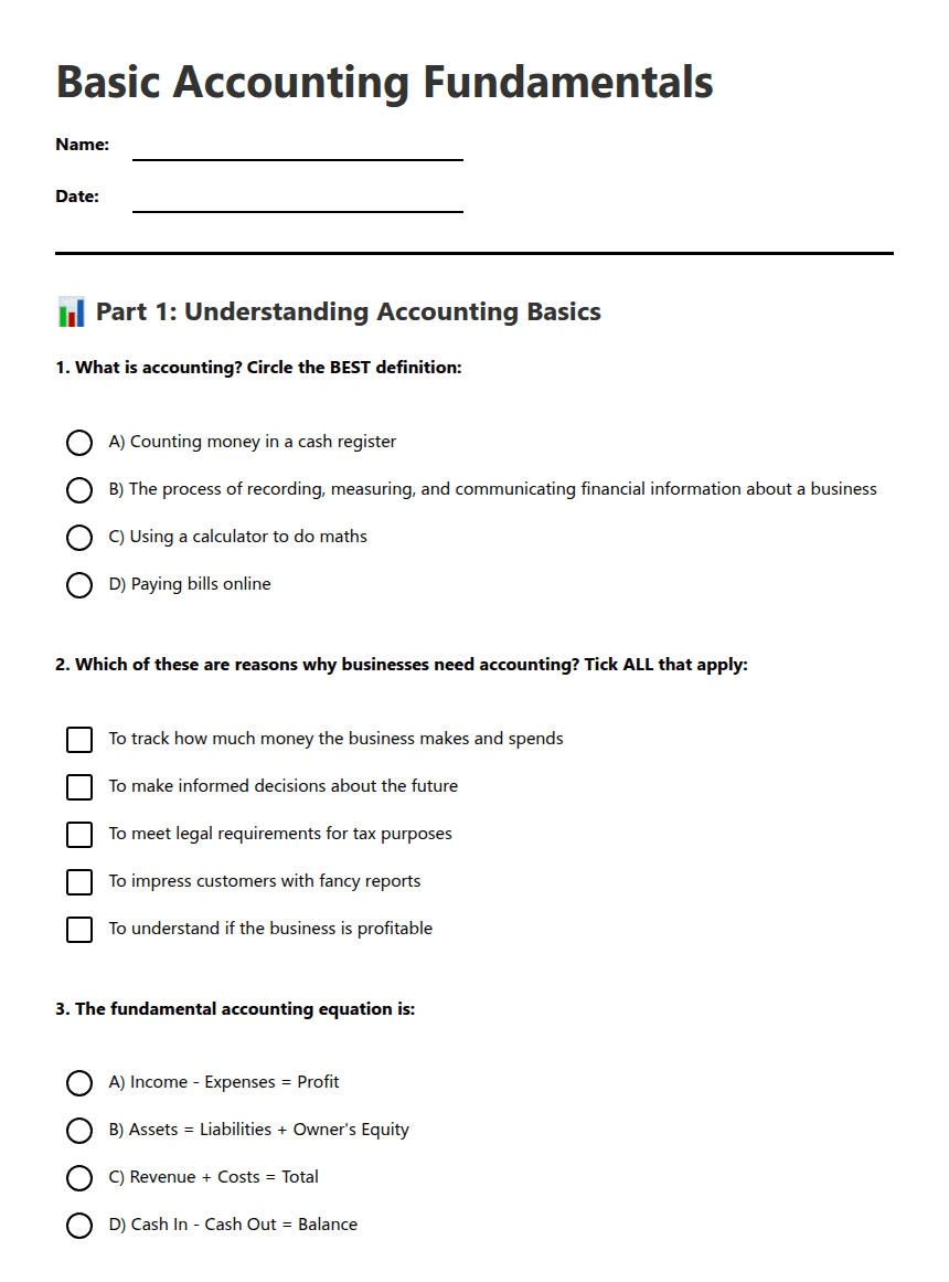 Basic Accounting Fundamentals worksheet preview
