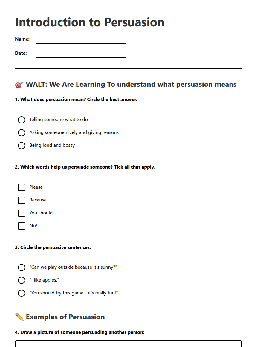 Introduction to Persuasion worksheet preview